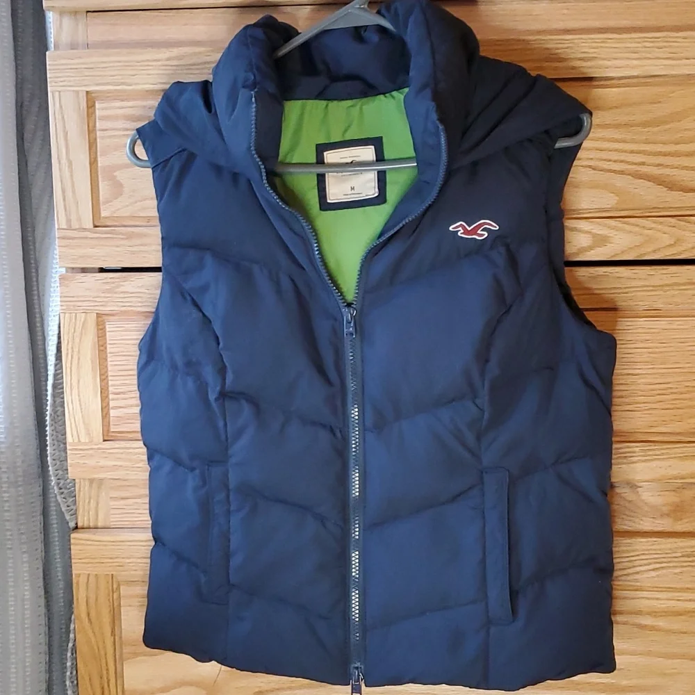 Hollister hooded puffer vest navy lime green - Picture 1 of 8